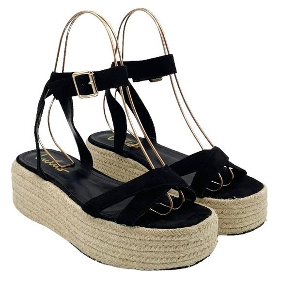 Lulus Cobi Black Faux Suede Espadrille Platform Sandals Size 8.5 Flatform Shoes - Picture 7 of 15